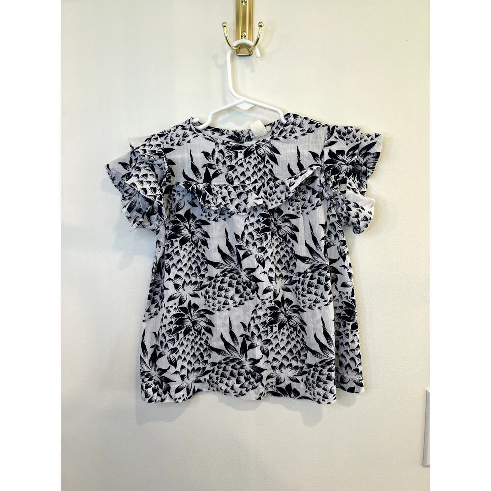 Crewcuts Pineapple Ruffle Sleeve Top Size 4-5 Tropical Cotton Blouse